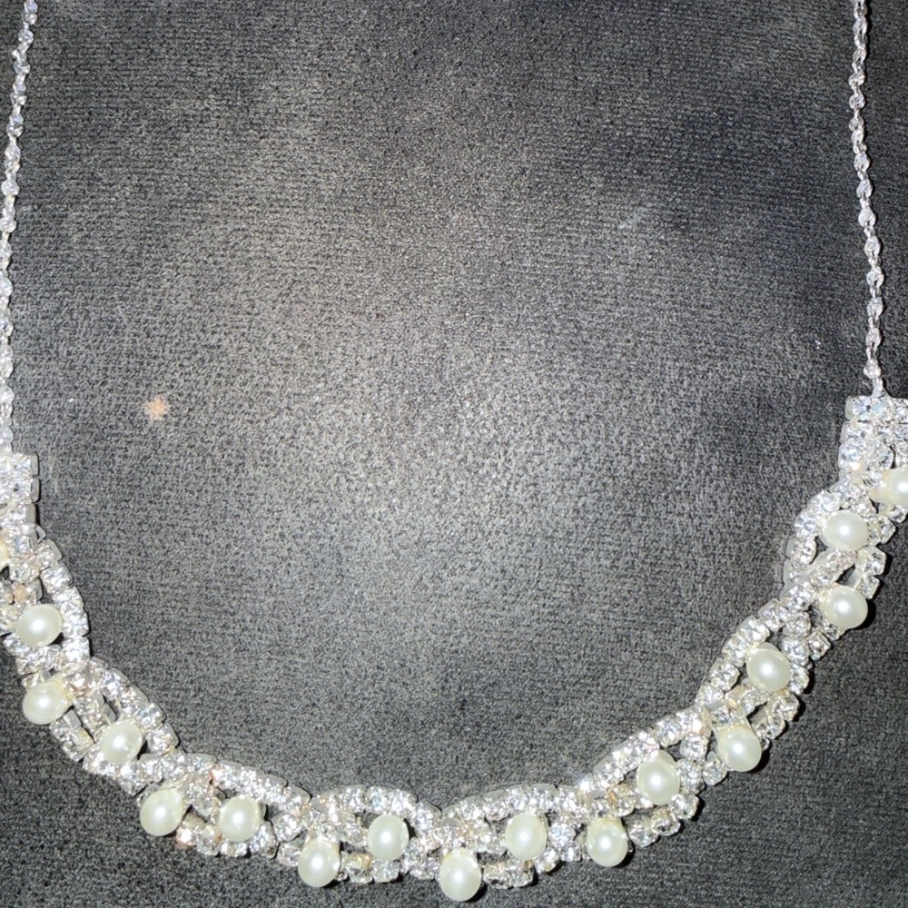 Pearl and Rhinestone Silver-Tone Statement Necklace - Women Jewelry